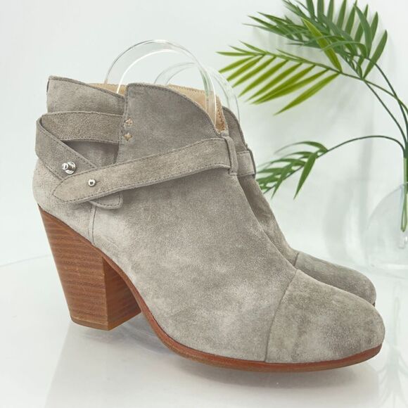 Rag & Bone Harrow Ankle Boots Women's Size 39 9 Grey Suede Leather Strap Heel - Picture 2 of 15